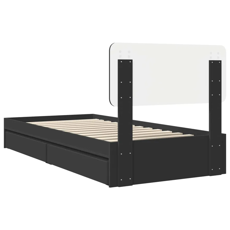 Lit de Rangement avec tiroir Noir 90 x 190 cm Bois d'ingénierie - 10