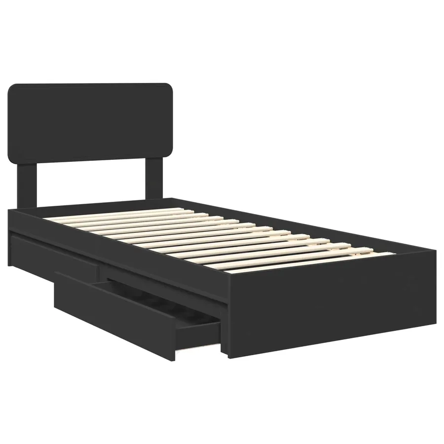 Lit de Rangement avec tiroir Noir 90 x 190 cm Bois d'ingénierie - 5