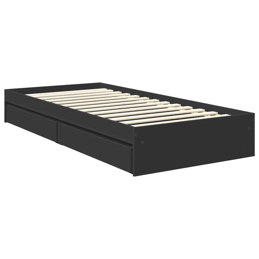 Lit de Rangement avec tiroir Noir 90 x 190 cm Bois d'ingénierie - 6