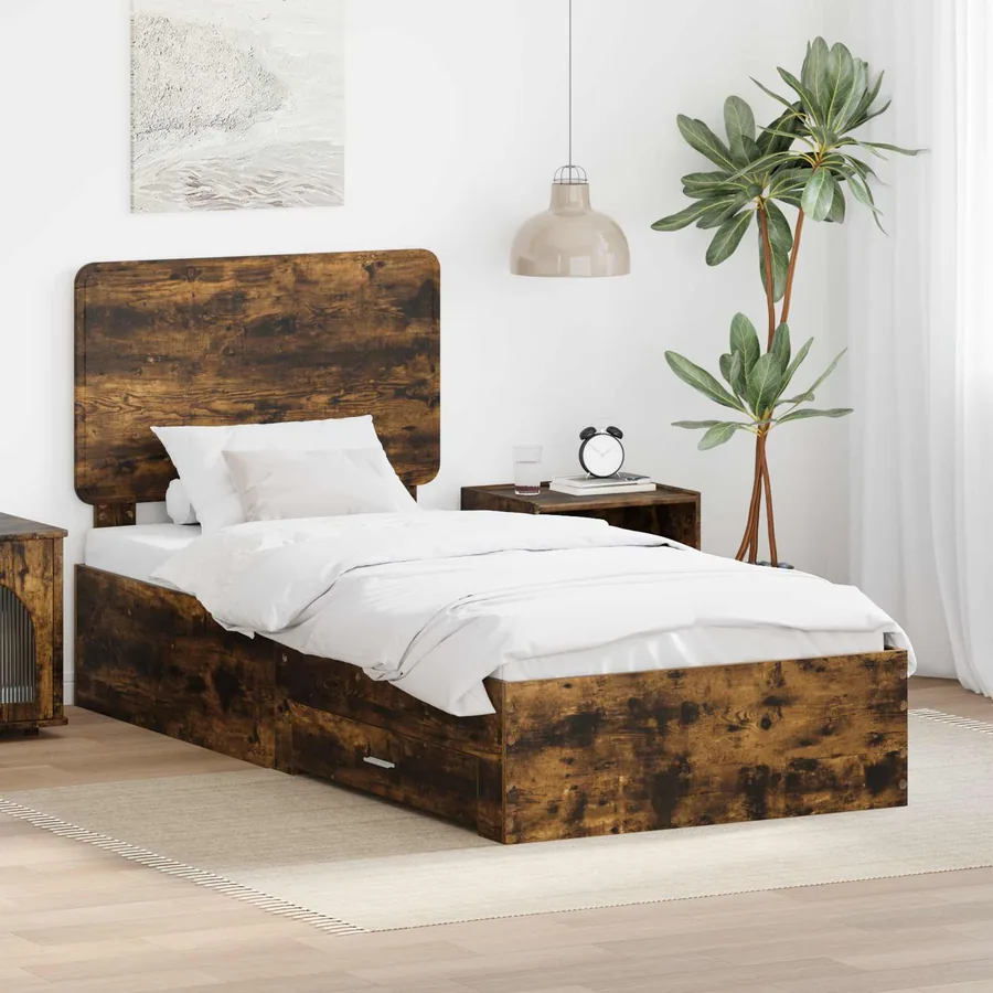 Cadre de lit Chêne fumé 100 x 200 cm Bois d'ingénierie