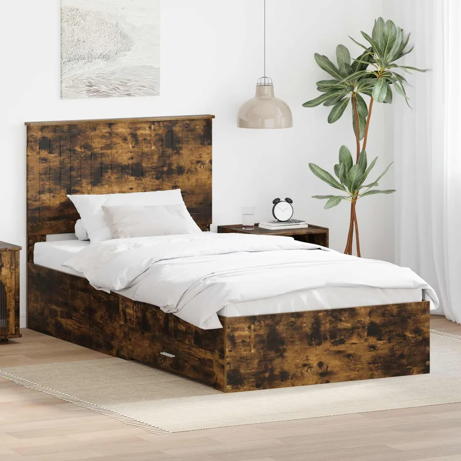 Cadre de lit Chêne fumé 100 x 200 cm Bois d'ingénierie