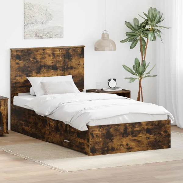 Cadre de lit Chêne fumé 100 x 200 cm Bois d'ingénierie
