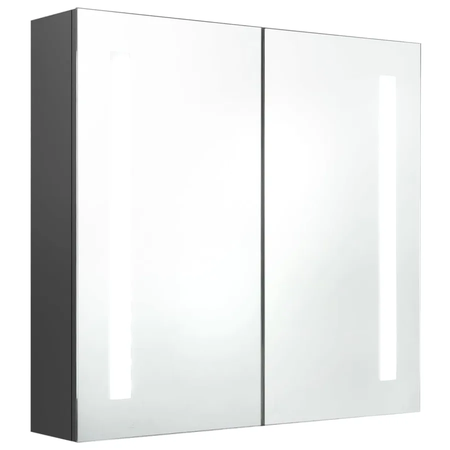 Armoire de salle de bain à miroir LED Gris 62x14x60 cm - 2