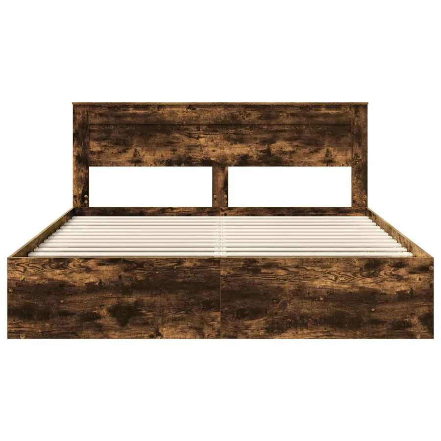 Cadre de lit Chêne fumé 200 x 200 cm Bois de pin massif - 7