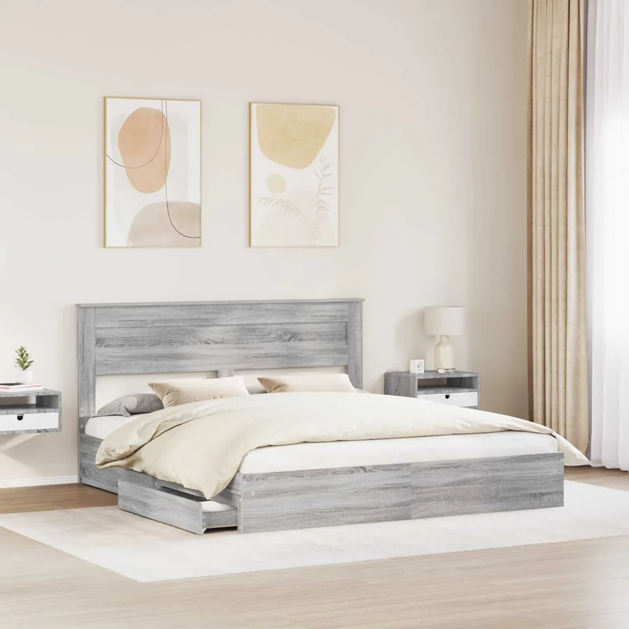 Lit de Rangement Gris Sonoma 200 x 200 cm Bois d'ingénierie - 3