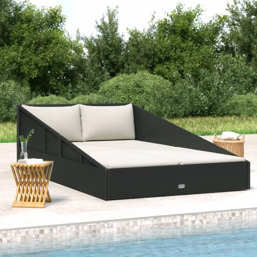Garden Daybed Black 110x200 cm Poly Rattan