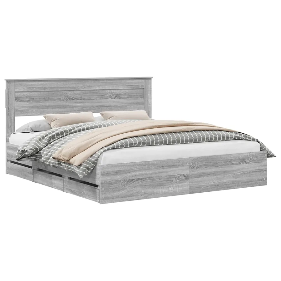 Cadre de lit Gris Sonoma 200 x 200 cm Bois Ingénierie - 2