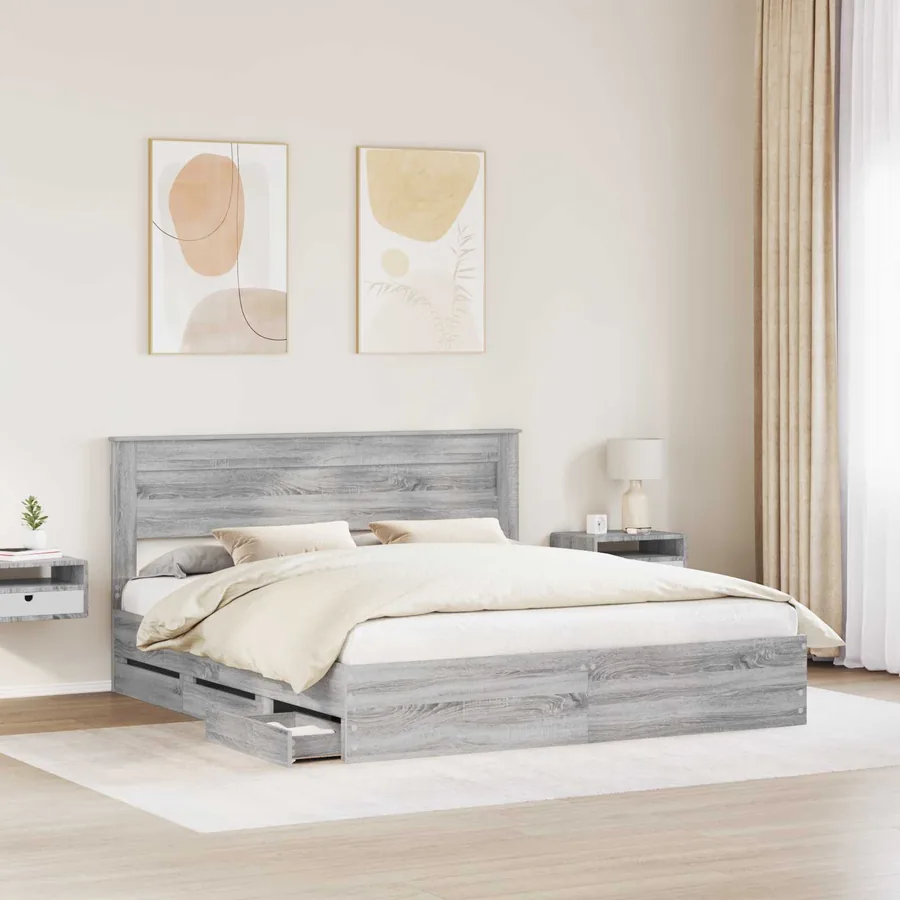 Cadre de lit Gris Sonoma 200 x 200 cm Bois Ingénierie - 3
