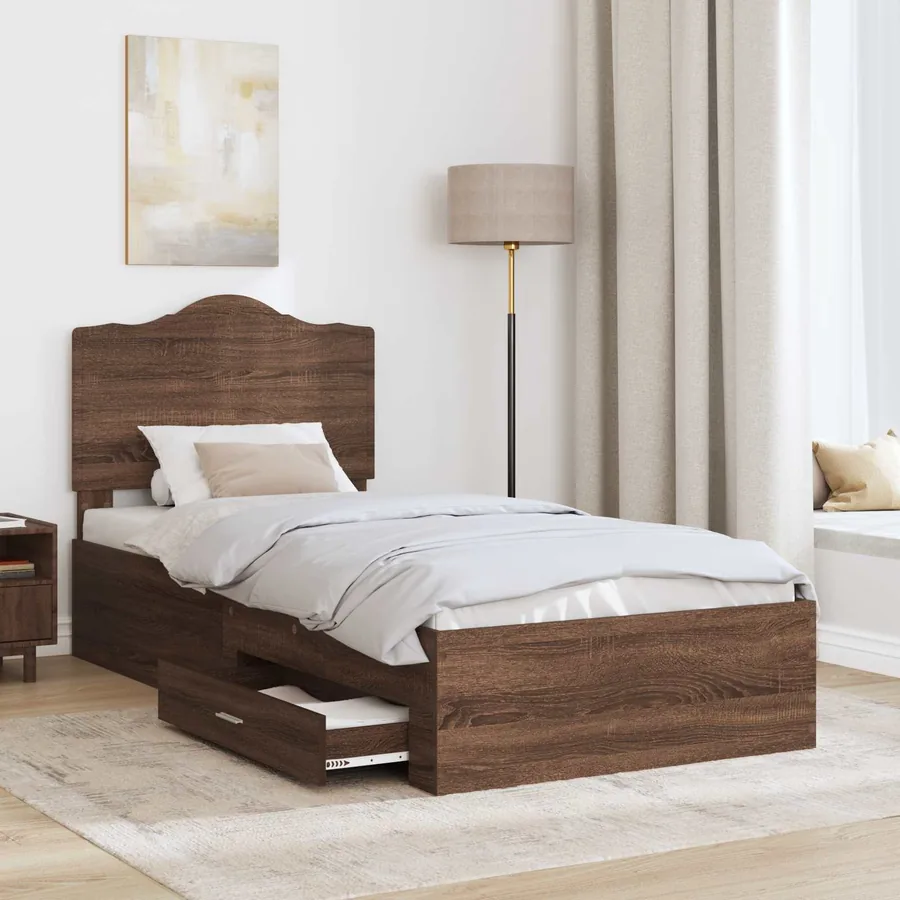 Cadre de lit Chêne brun 70 x 190 cm Bois d'ingénierie - 3