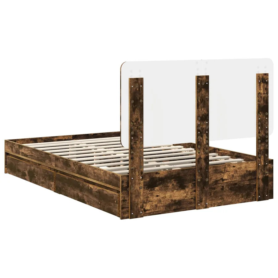 Lit de Rangement Chêne fumé 135 x 190 cm Bois d'ingénierie - 10
