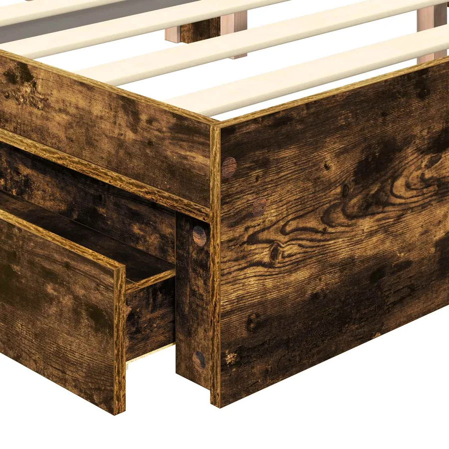 Lit de Rangement Chêne fumé 135 x 190 cm Bois d'ingénierie - 11