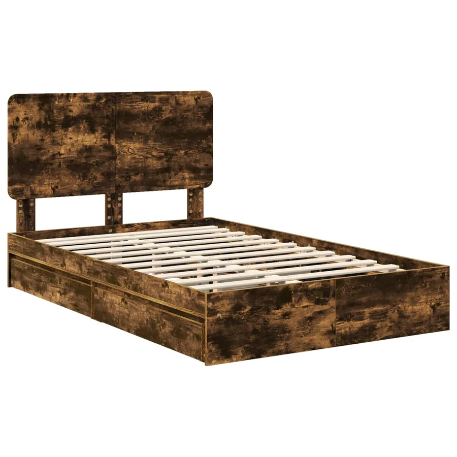 Lit de Rangement Chêne fumé 135 x 190 cm Bois d'ingénierie - 4