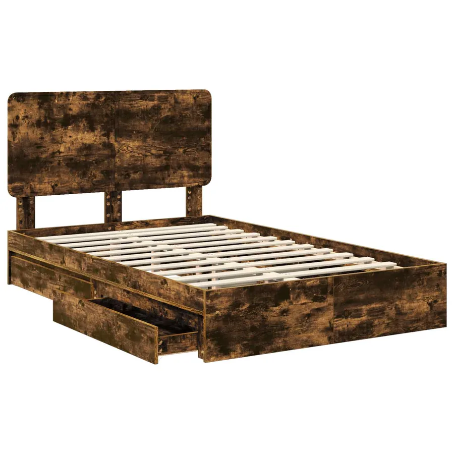 Lit de Rangement Chêne fumé 135 x 190 cm Bois d'ingénierie - 5
