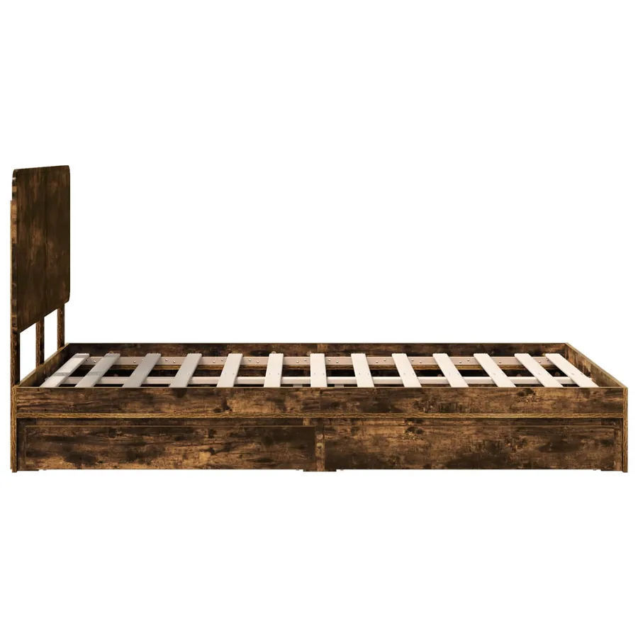 Lit de Rangement Chêne fumé 135 x 190 cm Bois d'ingénierie - 9