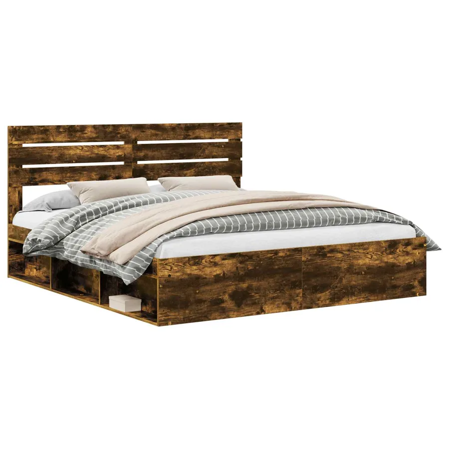 Cadre de lit Chêne fumé 200 x 200 cm Pin massif - 2
