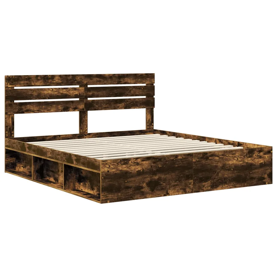 Cadre de lit Chêne fumé 200 x 200 cm Pin massif - 4