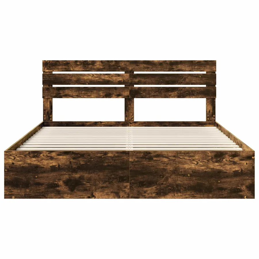 Cadre de lit Chêne fumé 200 x 200 cm Pin massif - 7