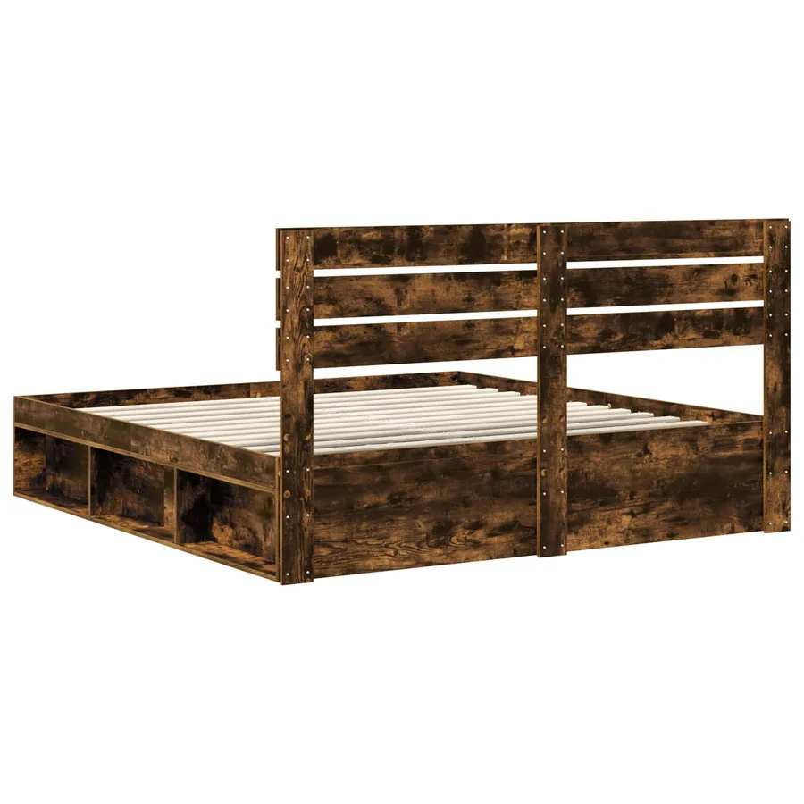 Cadre de lit Chêne fumé 200 x 200 cm Pin massif - 9