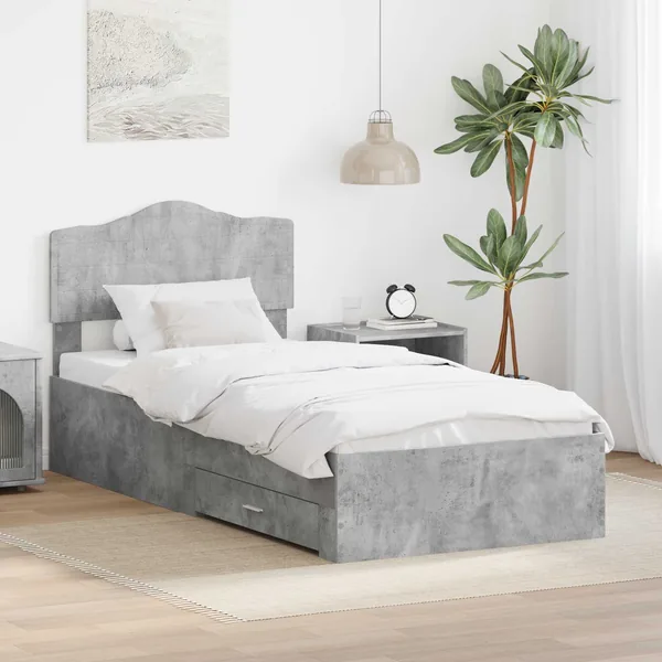Cadre de lit Gris béton 100 x 200 cm Bois d'ingénierie