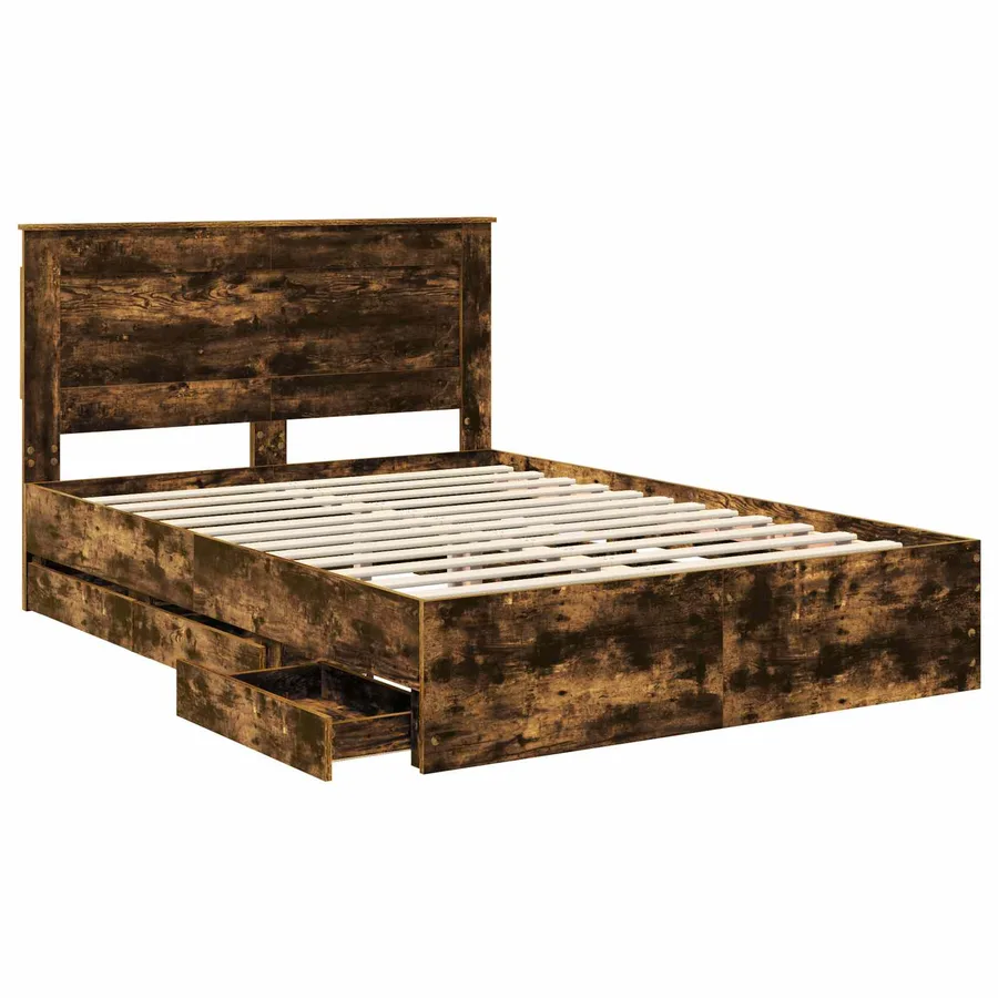 Cadre de lit Chêne fumé 140 x 190 cm Bois Ingénierie - 5