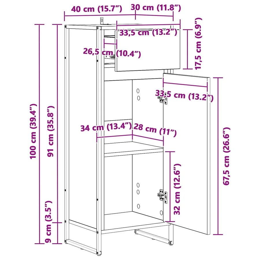 Cabinet de salle de bain Bois Ancien 40 x 30 x 100 cm - 11