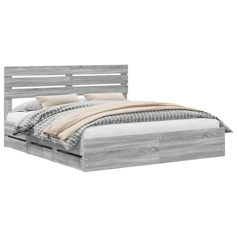 Cadre de lit Gris Sonoma 200 x 200 cm Bois Ingénierie - 2