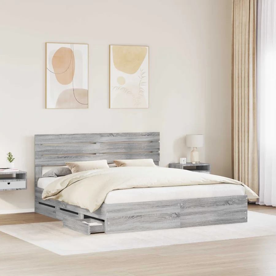 Cadre de lit Gris Sonoma 200 x 200 cm Bois Ingénierie - 3