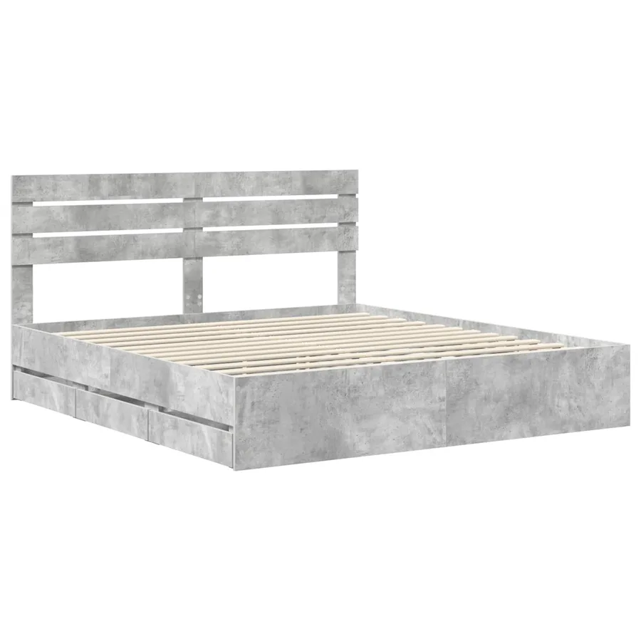 Cadre de lit Gris béton 200 x 200 cm Bois Ingénierie - 4