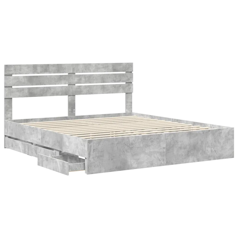 Cadre de lit Gris béton 200 x 200 cm Bois Ingénierie - 5