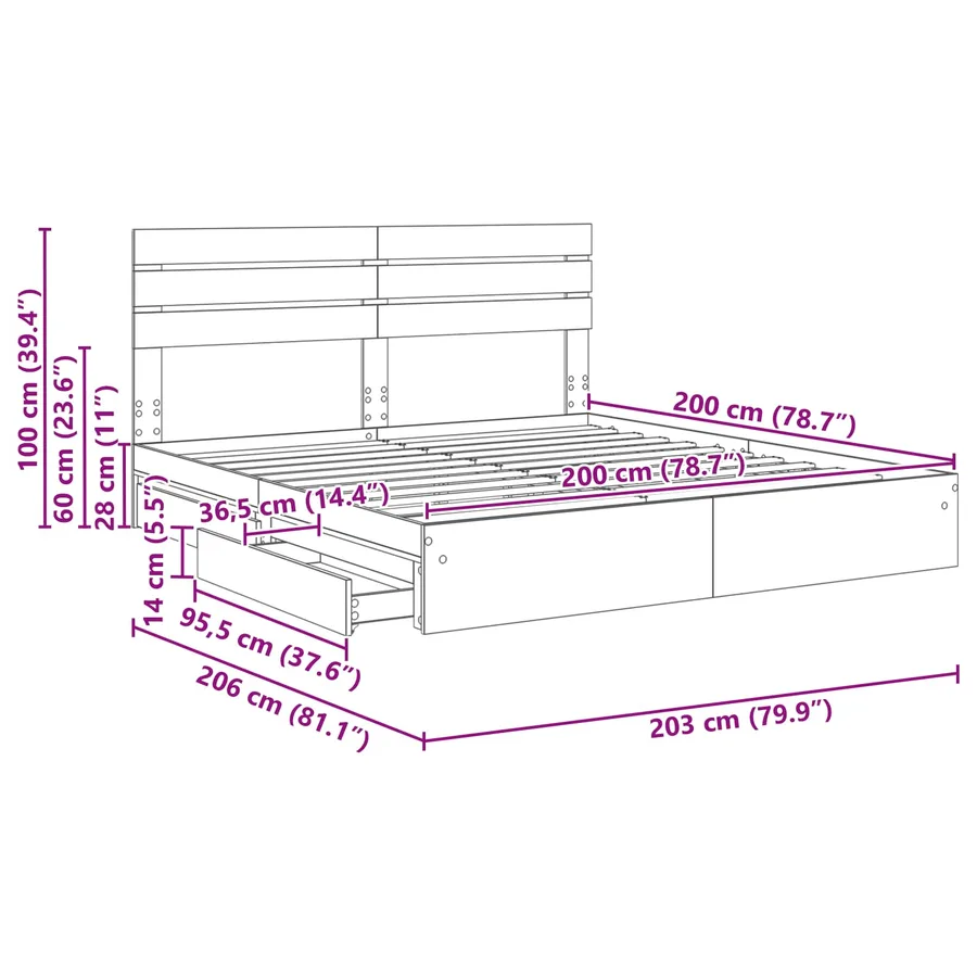 Lit de Rangement Gris béton 200 x 200 cm Bois d'ingénierie - 14
