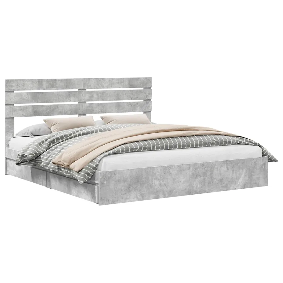 Lit de Rangement Gris béton 200 x 200 cm Bois d'ingénierie - 2