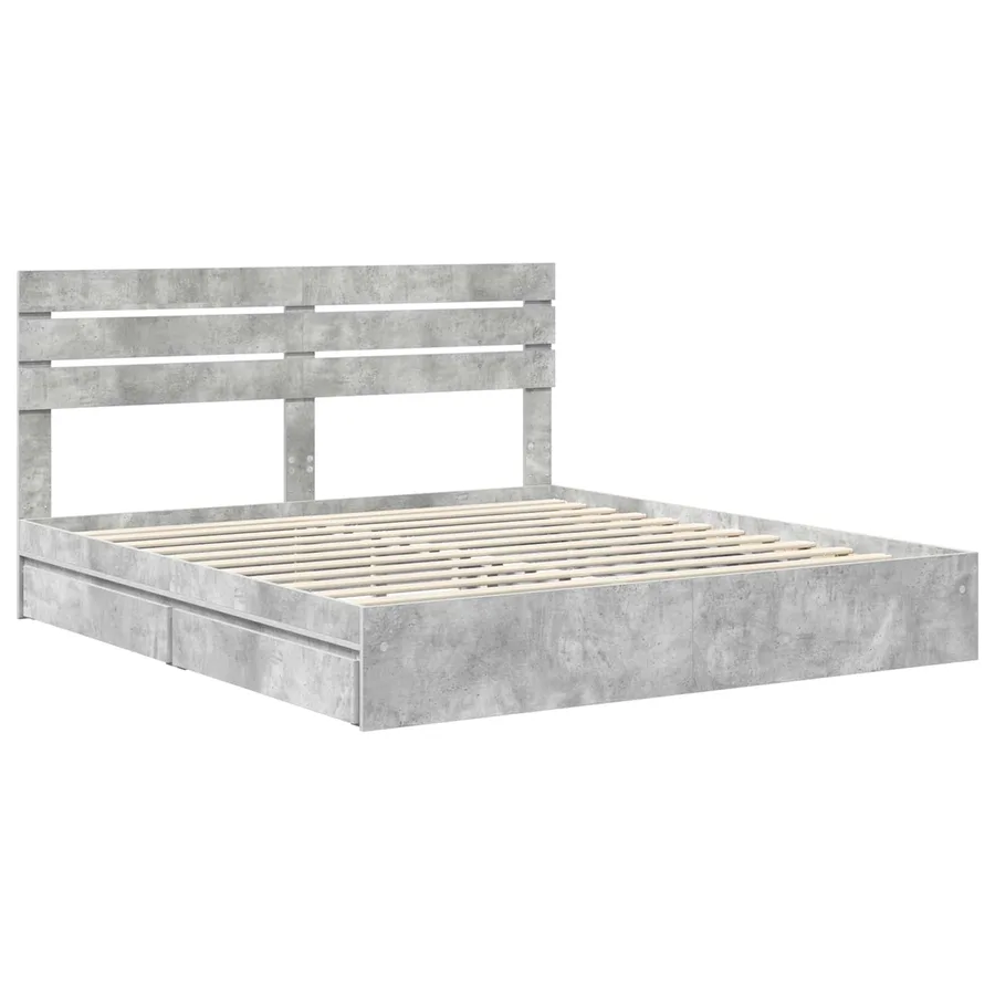 Lit de Rangement Gris béton 200 x 200 cm Bois d'ingénierie - 4