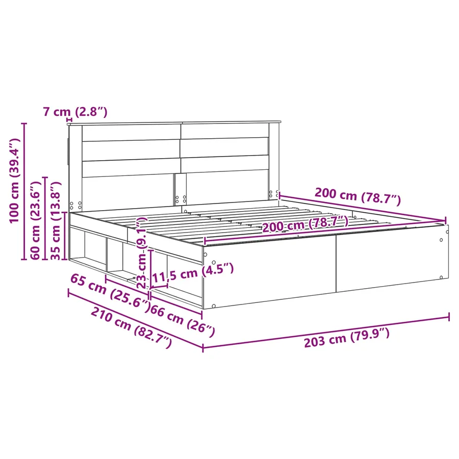 Cadre de lit Sonoma 200 x 200 cm Bois de pin massif - 13