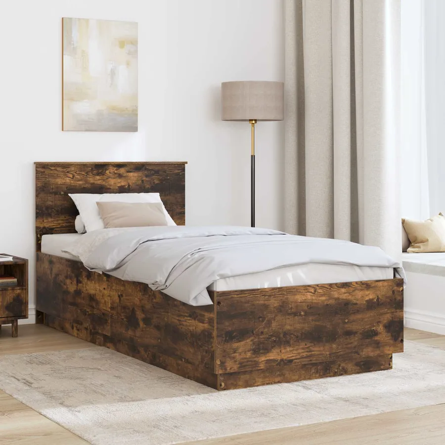 Cadre de lit Chêne fumé 100 x 200 cm Bois d'ingénierie - 3