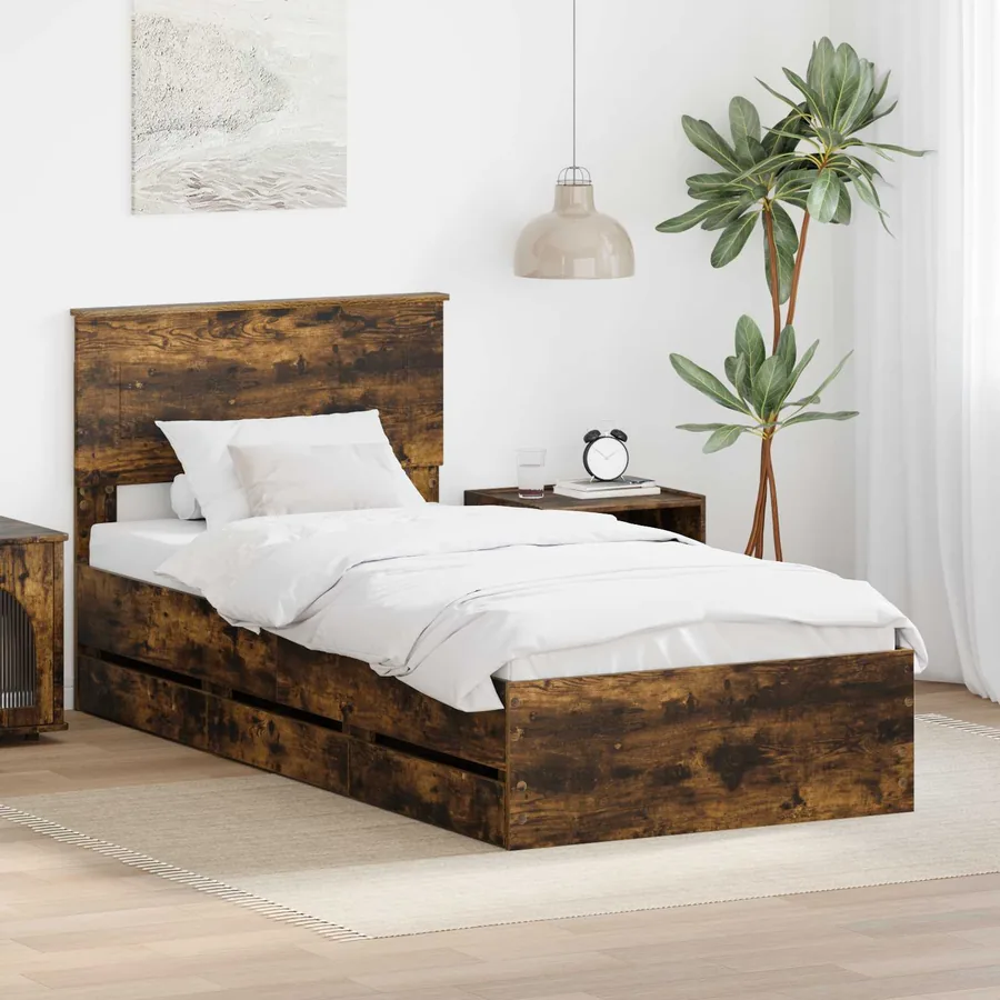 Cadre de lit Chêne fumé 100 x 200 cm Bois Ingénierie
