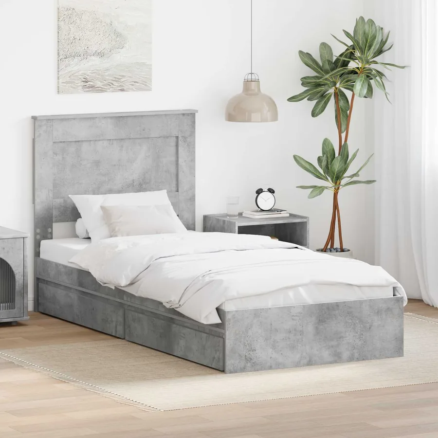 Lit de Rangement Gris béton 90 x 190 cm Bois d'ingénierie