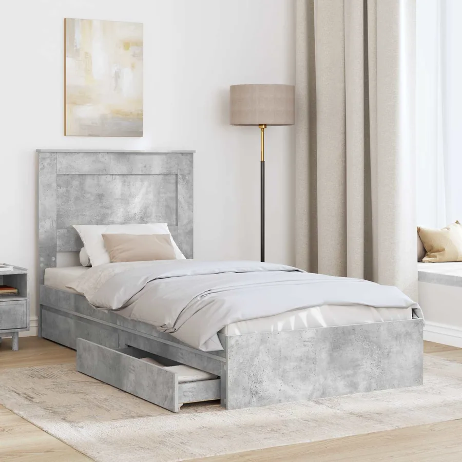 Lit de Rangement Gris béton 90 x 190 cm Bois d'ingénierie - 3
