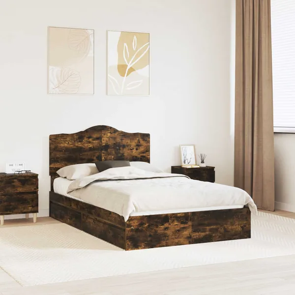 Lit de Rangement Chêne fumé 135 x 190 cm Bois d'ingénierie