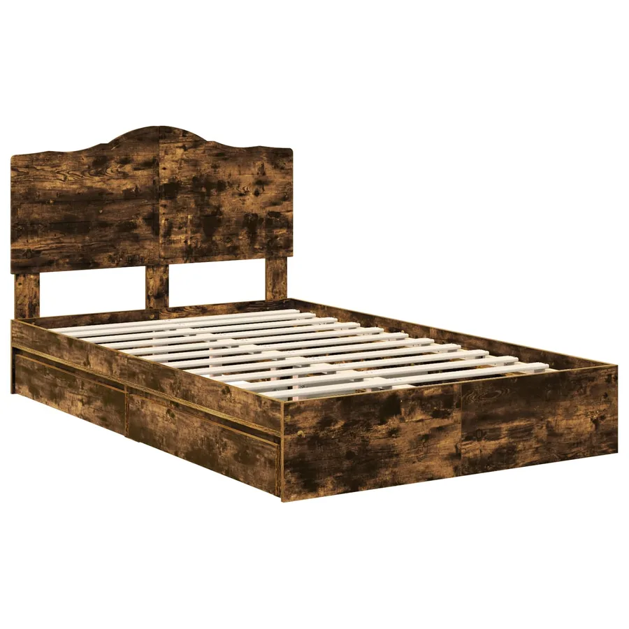 Lit de Rangement Chêne fumé 135 x 190 cm Bois d'ingénierie - 4