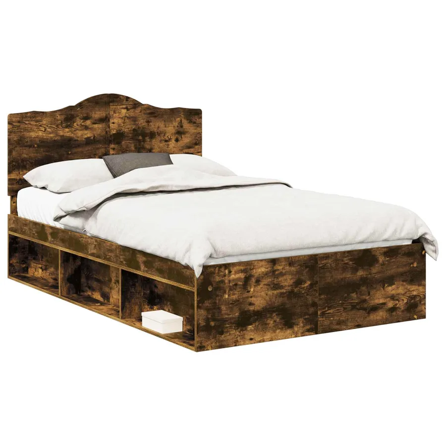 Cadre de lit Chêne fumé 135 x 190 cm Pin massif - 2