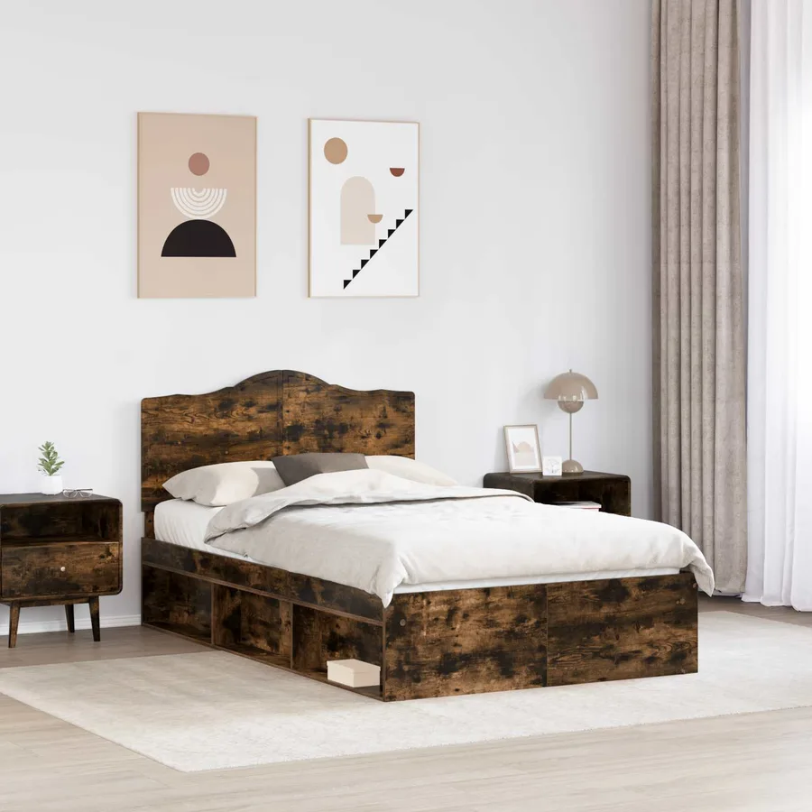 Cadre de lit Chêne fumé 135 x 190 cm Pin massif - 3