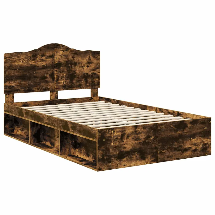 Cadre de lit Chêne fumé 135 x 190 cm Pin massif - 4
