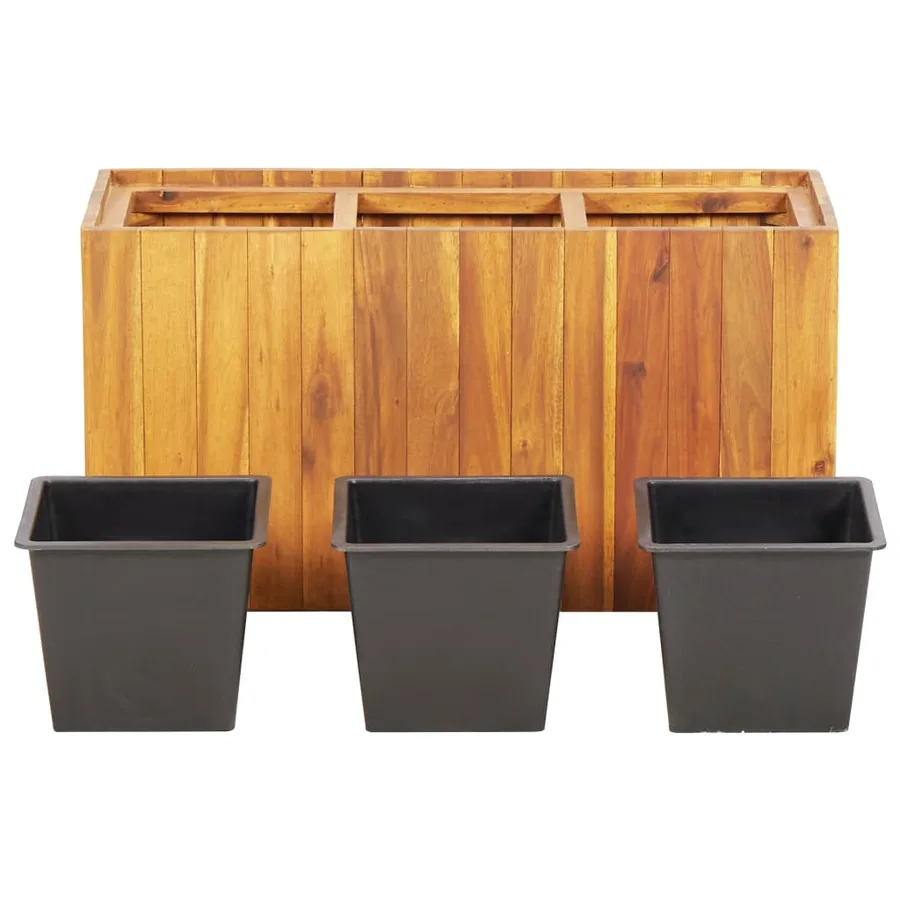 Lit surélevé de jardin avec 3 pots Bois massif d'acacia - 3