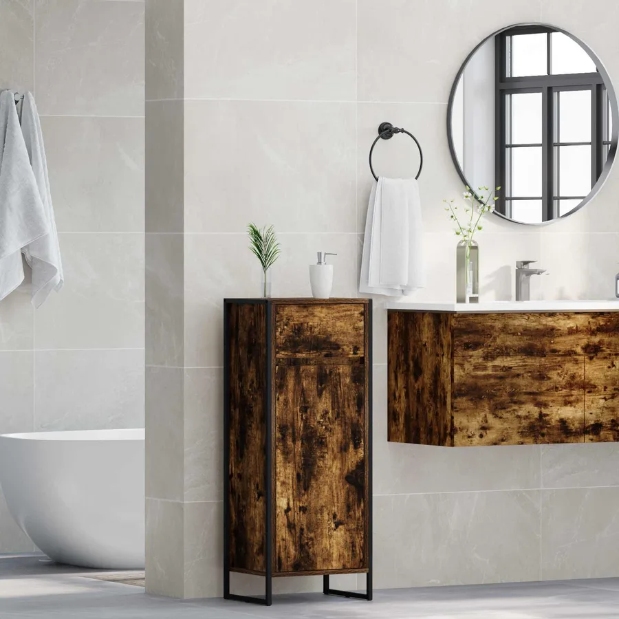 Cabinet de salle de bain avec porte Chêne Fumé 40 x 30 x 100 cm - 4
