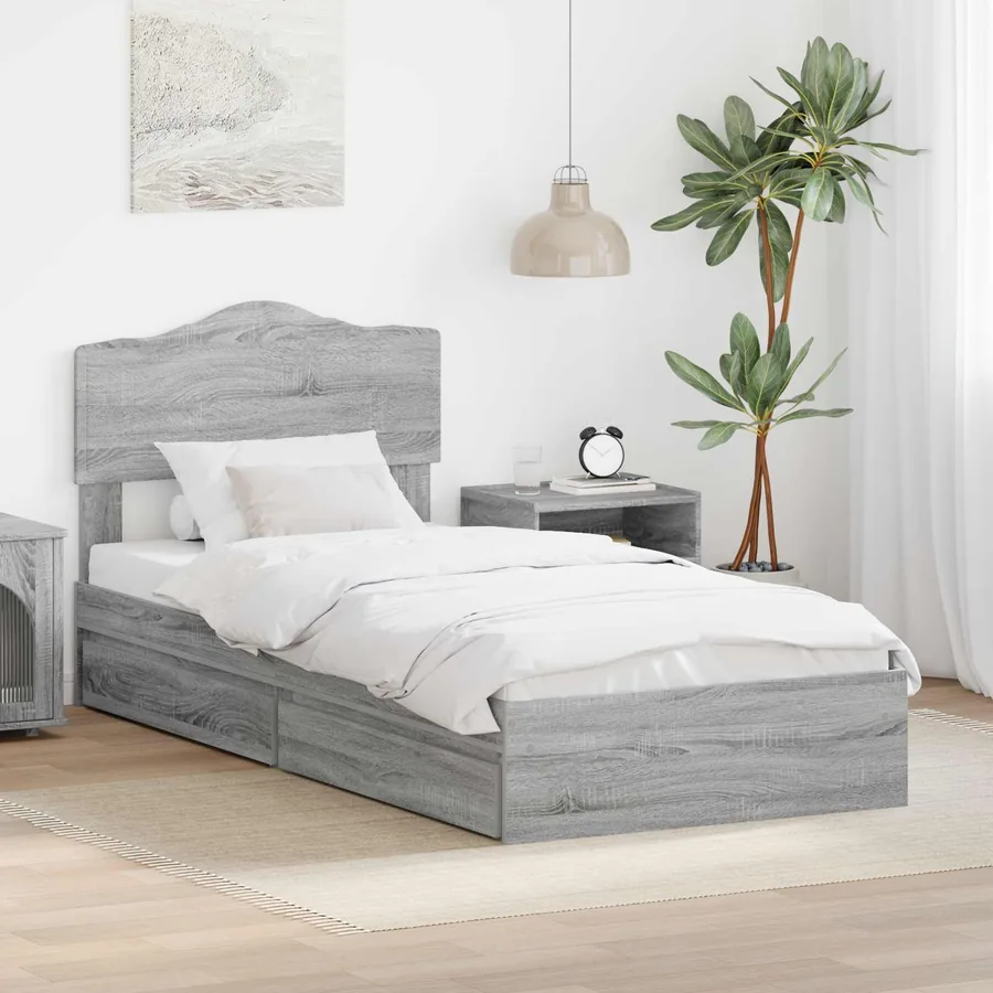 Lit de Rangement Gris Sonoma 90 x 190 cm Bois d'ingénierie