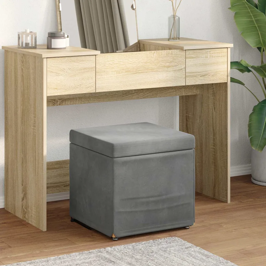 Tabouret Gris foncé 41 x 41 x 40 cm Velours et Bois Composite
