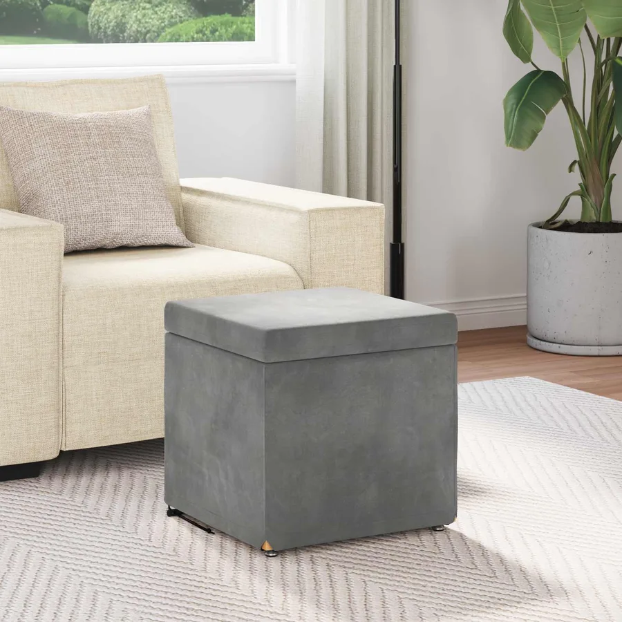 Tabouret Gris foncé 41 x 41 x 40 cm Velours et Bois Composite - 3