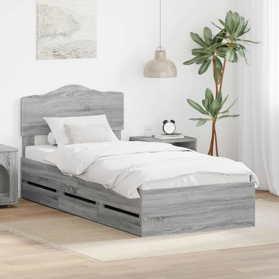 Cadre de lit Gris Sonoma 90 x 190 cm Bois Ingénierie