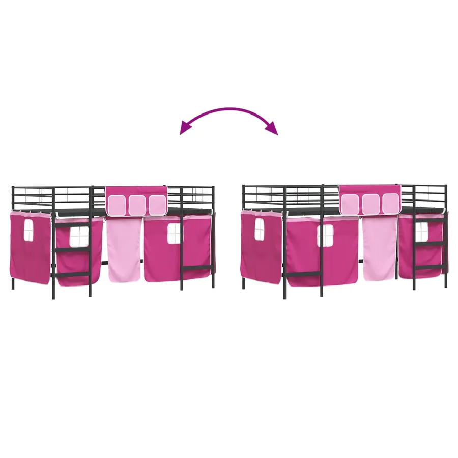 Cadre de Lit Mezzanine pour Enfants avec Rideaux Noir et rose - 13