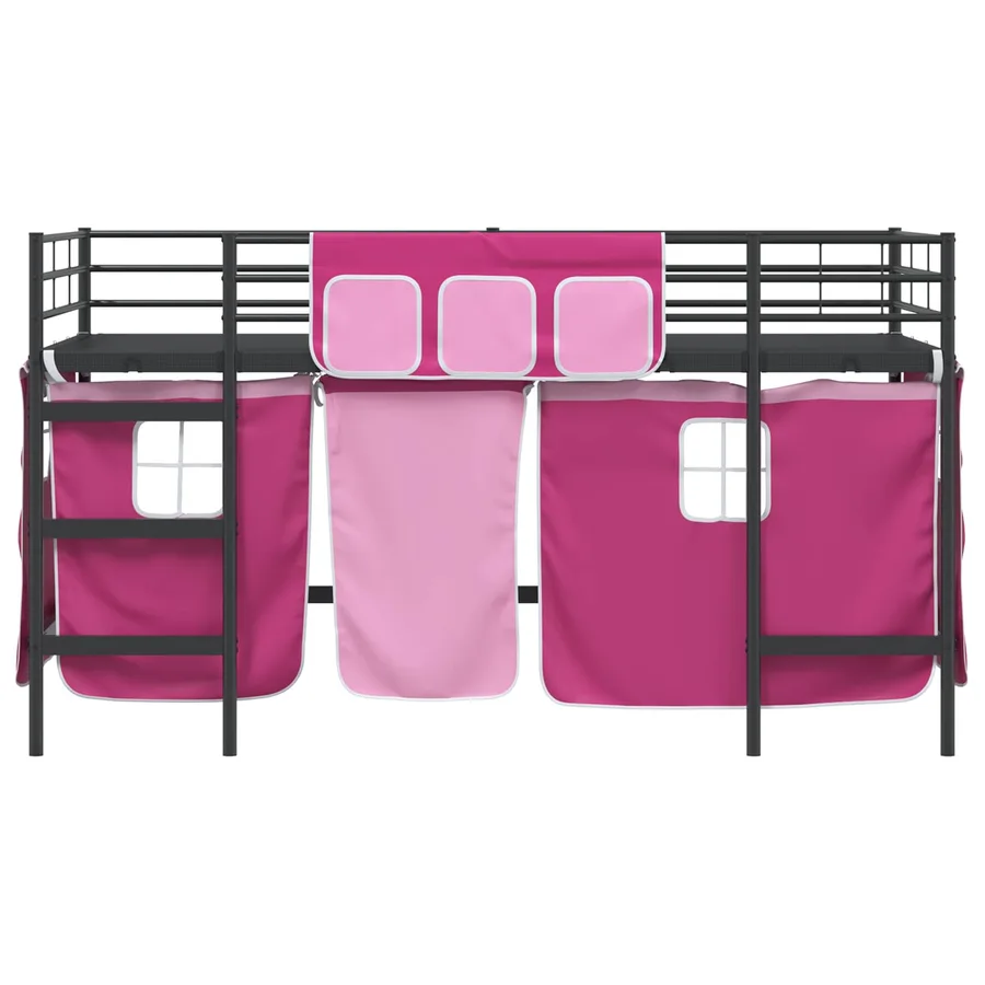 Cadre de Lit Mezzanine pour Enfants avec Rideaux Noir et rose - 6